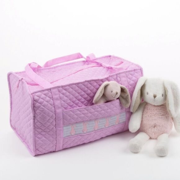 MSC Smocked Pink Bunny Duffle Bag suitcase quilted gingham Easter weekender baby - Picture 2 of 6